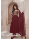 Maroon Chinon Embroidered Anarkali Suit