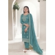 Turquoise Organza Embroidered Designer Suit