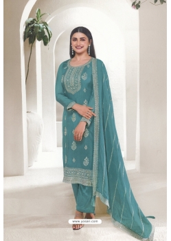 Turquoise Organza Embroidered Designer Suit