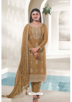 Mustard Organza Embroidered Designer Suit