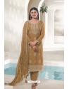 Mustard Organza Embroidered Designer Suit