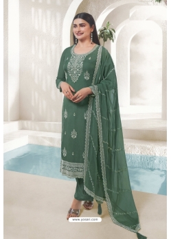 Green Organza Embroidered Designer Suit