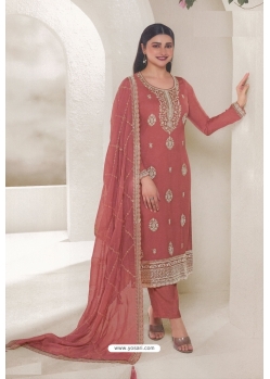 Orange Organza Embroidered Designer Suit