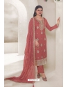 Orange Organza Embroidered Designer Suit