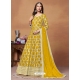 Yellow Dola Jacquard Party Wear Long Gown With Dupatta