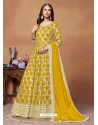 Yellow Dola Jacquard Party Wear Long Gown With Dupatta