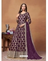 Purple Dola Jacquard Party Wear Long Gown With Dupatta