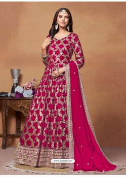 Pink Dola Jacquard Party Wear Long Gown With Dupatta