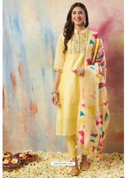 Yellow Embroidered Readymade Straight Suit