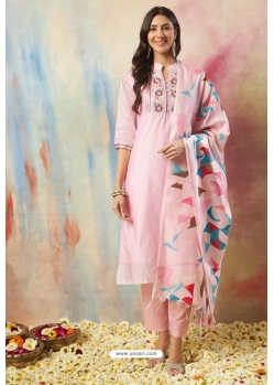 Pink Embroidered Readymade Straight Suit