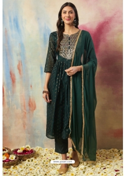 Green Embroidered Cotton Silk Readymade Suit