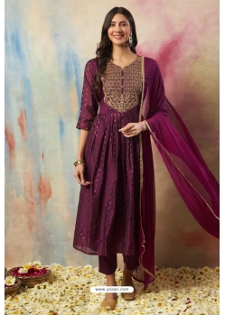 Deep Wine Embroidered Cotton Silk Readymade Suit