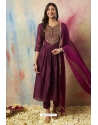 Deep Wine Embroidered Cotton Silk Readymade Suit