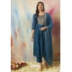 Teal Blue Embroidered Cotton Silk Readymade Suit