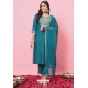 Teal Blue Silk Readymade Straight Suit