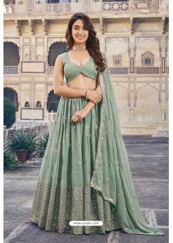 Olive Green Georgette Embroidered Lehenga Choli