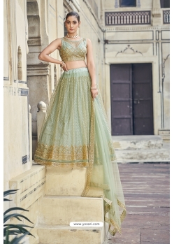 Net Embroidered Lehenga Choli In Green