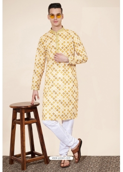 Yellow Heavy Cotton Digital Printed Kurta Pajama