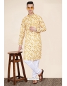 Yellow Heavy Cotton Digital Printed Kurta Pajama