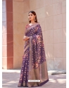 Purple Soft Weaving Zari Floral Printed Saree