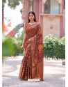 Brown Soft Weaving Zari Floral Printed Saree