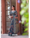 Teal Blue Soft Weaving Zari Floral Printed Saree