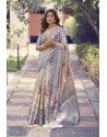 Off White Soft Weaving Zari Digital Printed Saree