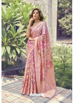 Pink Soft Weaving Zari Digital Printed Saree