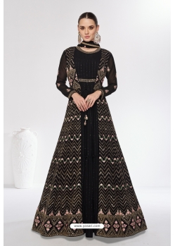 Black Premium Chinnon Designer Anarkali Suit
