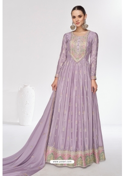 Lavender Premium Chinnon Designer Anarkali Suit