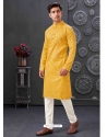 Yellow Poly Blend Mens Kurta Pajama