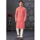 Dark Peach Poly Blend And Cotton Kurta Pajama For Mens