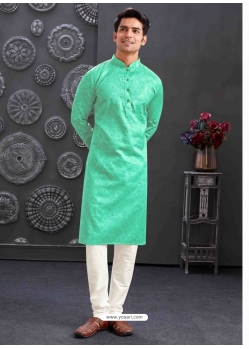 Green Poly Blend Kurta Pajama For Mens