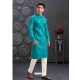 Teal Poly Blend And Cotton Kurta Pajama For Mens