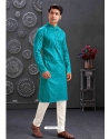 Teal Poly Blend And Cotton Kurta Pajama For Mens