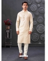 Cream Poly Blend Mens Kurta Pajama