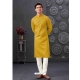 Poly Blend And Cotton Mens Kurta Pajama In Mustard