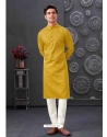 Poly Blend And Cotton Mens Kurta Pajama In Mustard