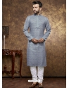 Grey Poly Cotton Digital Printed Mens Kurta Pajama