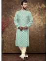 Sea Green Poly Cotton Digital Printed Mens Kurta Pajama