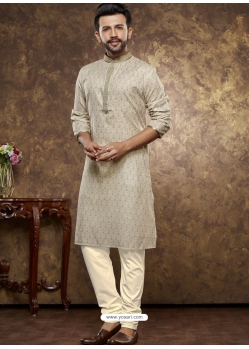 Beige Poly Cotton Digital Printed Mens Kurta Pajama