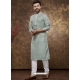 Poly Cotton Digital Printed Mens Kurta Pajama In Grey