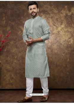 Poly Cotton Digital Printed Mens Kurta Pajama In Grey