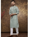 Poly Cotton Digital Printed Mens Kurta Pajama In Grey