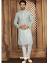 Light Grey Poly Cotton Digital Printed Mens Kurta Pajama