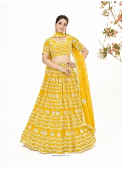 Trendy Yellow Heavy Georgette Lehenga Choli