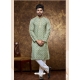 Green Poly Cotton Digital Printed Mens Kurta Pajama