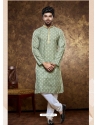 Green Poly Cotton Digital Printed Mens Kurta Pajama