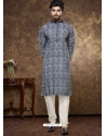 Blue Poly Cotton Digital Printed Mens Kurta Pajama