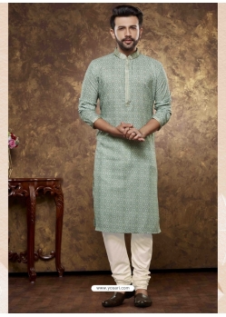 Desirable Green Poly Cotton Digital Printed Kurta Pajama For Mens